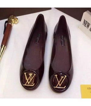 Louis Vuitton LV Logo Patent Calfskin Flat Ballerina Burgundy (GD2083-6102013 )