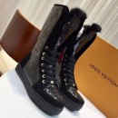 Louis Vuitton Monogram Glaze Canvas Sneaker Boot with Fur Black 2019 (GD1054-8121512 )