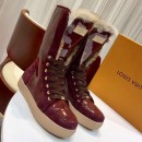 Louis Vuitton Monogram Glaze Canvas Sneaker Boot with Fur Burgundy 2019 (GD1054-8121514 )
