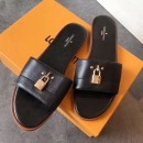 Louis Vuitton Lock It Flat Slide Sandals 1A4FG7 Black Leather 2019 (EM-9041334 )